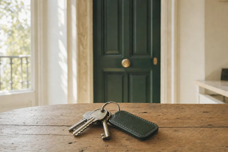 Portátil cerrado y cuaderno sobre una mesa de madera junto a una ventana